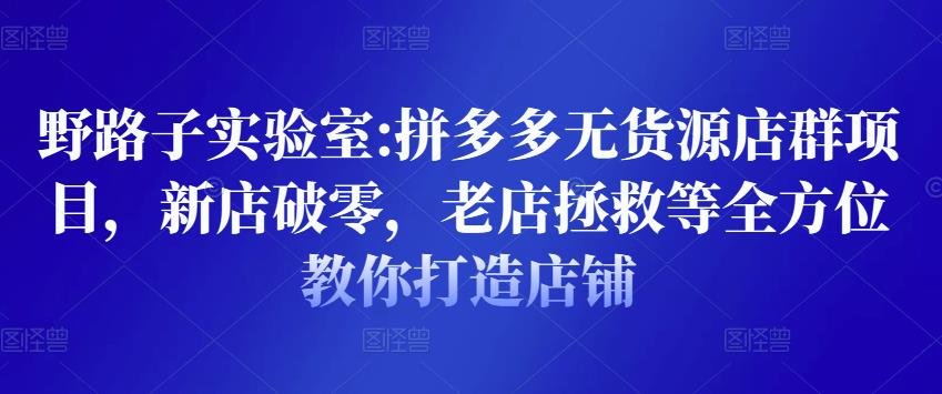 野路子实验室:拼多多无货源店群项目，新店破零，老店拯救等全方位教你打造店铺-佛系网创