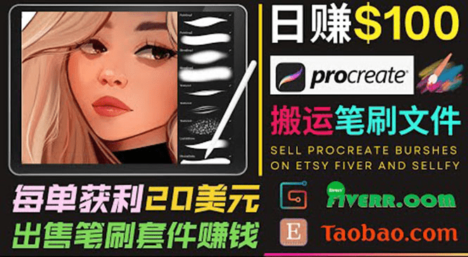 搬运出售Procreate笔刷文件赚钱，每单20美元，轻松日赚100美元-佛系网创