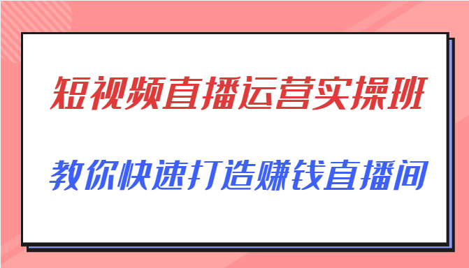 短视频直播运营实操班，直播带货精细化运营实操，教你快速打造赚钱直播间-佛系网创