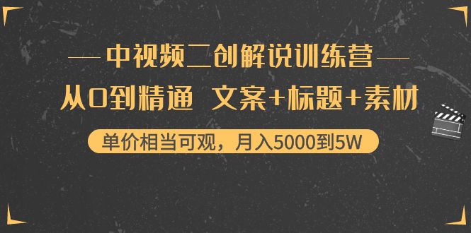 中视频二创解说训练营：从0到精通 文案+标题+素材、月入5000到5W-佛系网创