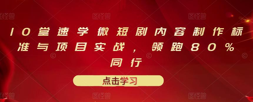 10堂速学微短剧内容制作标准与项目实战，领跑80%同行-佛系网创