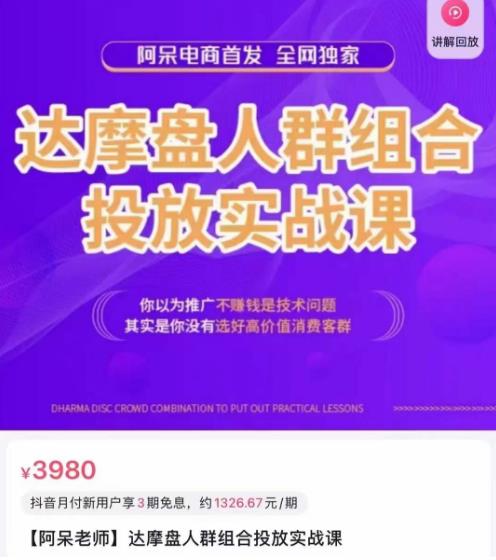阿呆电商·达摩盘人群组合投放实战课，你以为推广不赚钱是技术问题，其实是你没有选好高价值消费客群-佛系网创