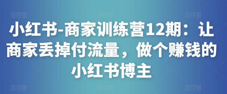 小红书-商家训练营12期：让商家丢掉付流量，做个赚钱的小红书博主-佛系网创