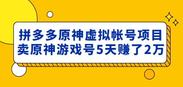 外面卖2980的拼多多原神虚拟帐号项目：卖原神游戏号5天赚了2万-佛系网创