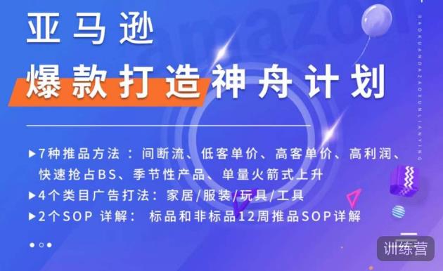 亚马逊爆款打造神舟计划，?7种推品方法，4个类目广告打法，2个SOP详解-佛系网创