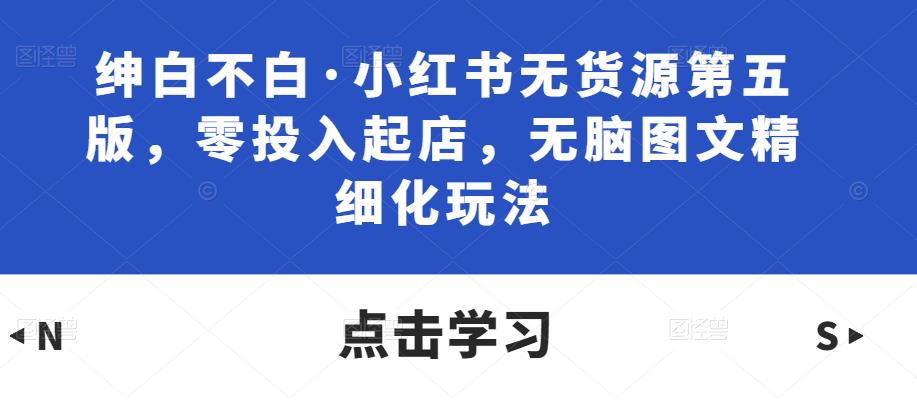 绅白不白·小红书无货源第五版，零投入起店，无脑图文精细化玩法-佛系网创