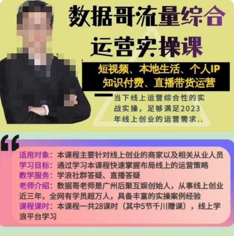 数据哥流量综合运营实操课：短视频、本地生活、个人IP知识付费、直播带货运营-佛系网创