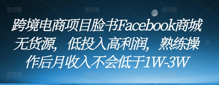 跨境电商项目脸书Facebook商城无货源，低投入高利润，熟练操作后月收入不会低于1W-3W-佛系网创