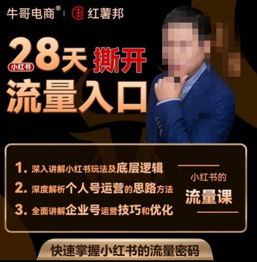 牛哥电商红薯邦28天撕开小红书流量入口，小红书运营系列课，快速掌握小红书的流量密码-佛系网创