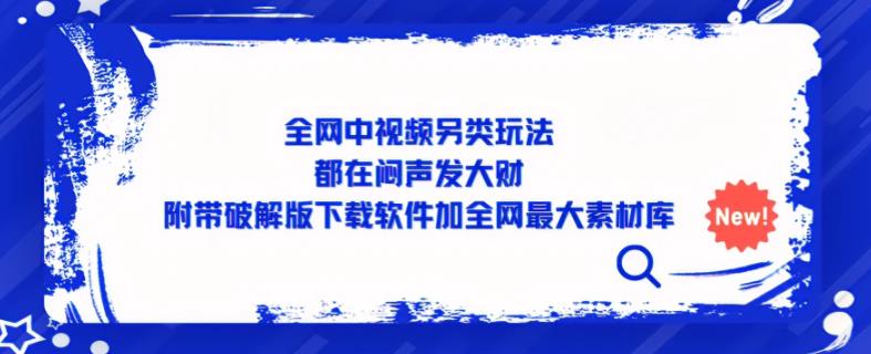 全网中视频另类玩法，都在闷声发大财，附带破解版下载软件加全网最大素材库-佛系网创