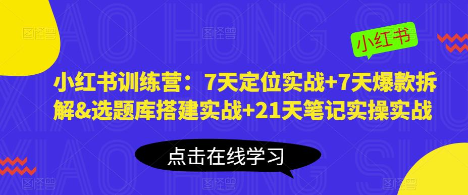 小红书训练营：7天定位实战+7天爆款拆解&选题库搭建实战+21天笔记实操实战-佛系网创