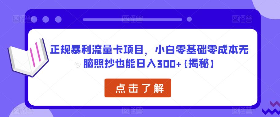 正规暴利流量卡项目，小白零基础零成本无脑照抄也能日入300+【揭秘】-佛系网创