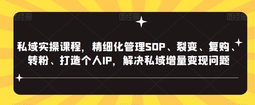 私域实操课程，精细化管理SOP、裂变、复购、转粉、打造个人IP，解决私域增量变现问题-佛系网创