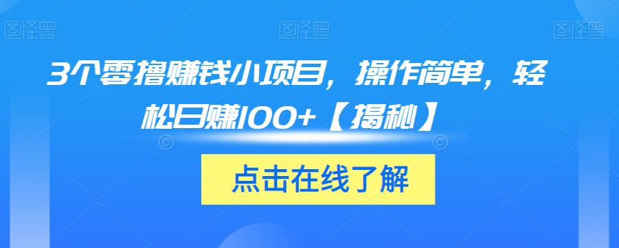3个零撸赚钱小项目，操作简单，轻松日赚100+【揭秘】-佛系网创