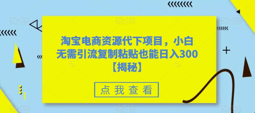 淘宝电商资源代下项目，小白无需引流复制粘贴也能日入300＋【揭秘】-佛系网创