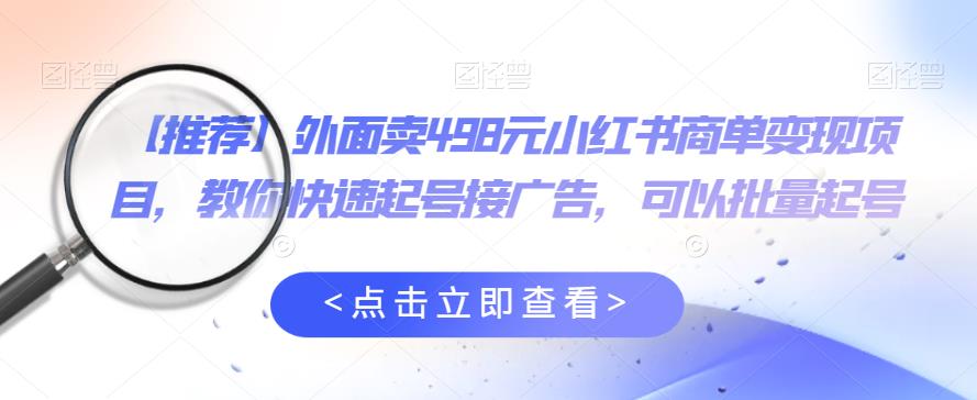 外面卖498元小红书商单变现项目，教你快速起号接广告，可以批量起号-佛系网创