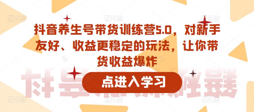 抖音养生号带货训练营5.0，对新手友好、收益更稳定的玩法，让你带货收益爆炸（更新）-佛系网创