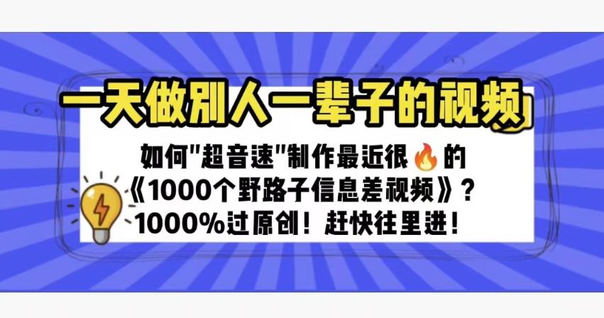 一天做完别一辈子的视频制作最近很火的《1000个野路子信息差》100%过原创【揭秘】-佛系网创