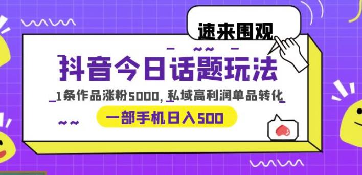 抖音今日话题玩法，1条作品涨粉5000，私域高利润单品转化一部手机日入500【揭秘】-佛系网创