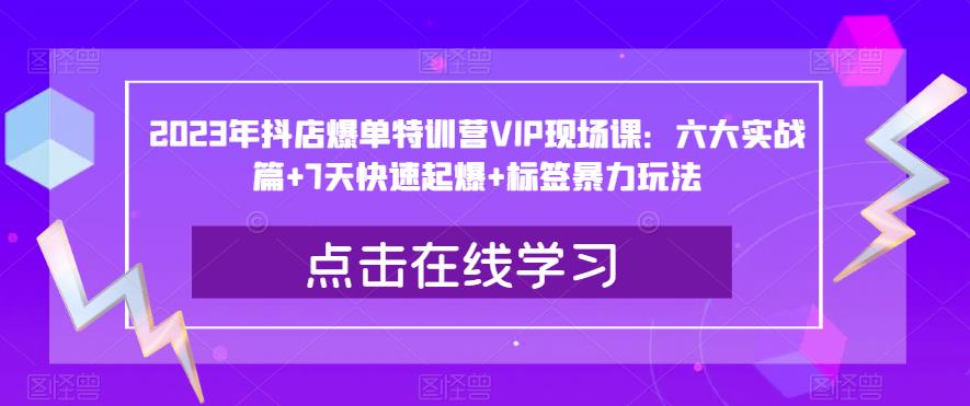 2023年抖店爆单特训营VIP现场课：六大实战篇+7天快速起爆+标签暴力玩法-佛系网创