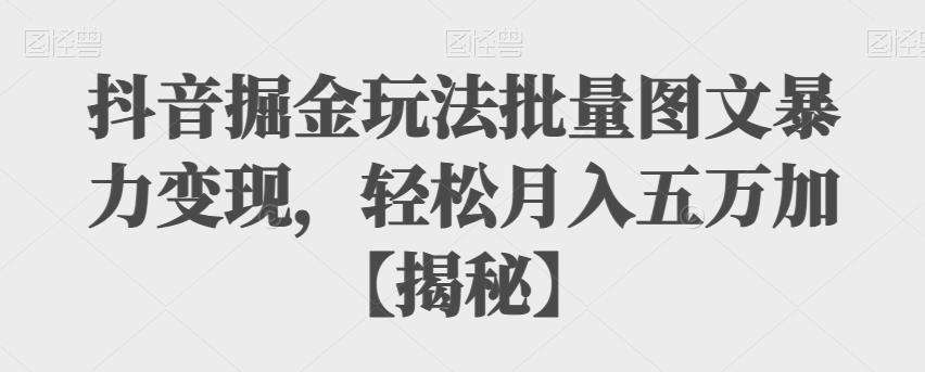 抖音掘金玩法批量图文暴力变现，轻松月入五万加【揭秘】-佛系网创