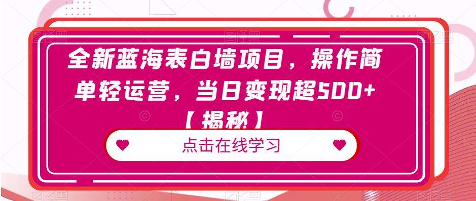 全新蓝海表白墙项目，操作简单轻运营，当日变现超500+【揭秘】-佛系网创