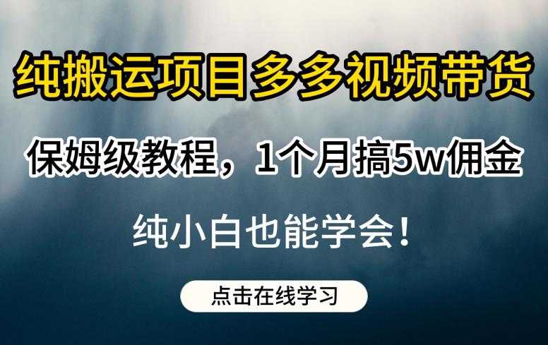 纯搬运项目多多视频带货保姆级教程，1个月搞5w佣金，纯小白也能学会【揭秘】-佛系网创