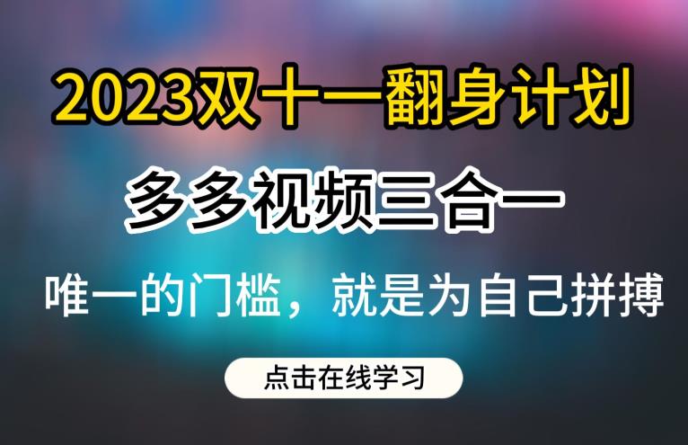 2023双十一翻身计划，多多视频带货三合一玩法教程【揭秘】-佛系网创