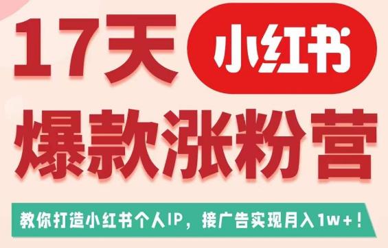 17天小红书爆款涨粉营（广告变现方向），教你打造小红书博主IP、接广告变现的-佛系网创