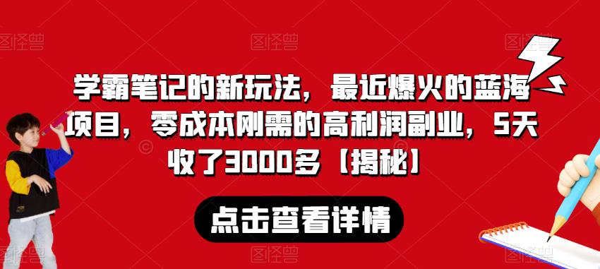 学霸笔记的新玩法，最近爆火的蓝海项目，零成本刚需的高利润副业，5天收了3000多【揭秘】-佛系网创