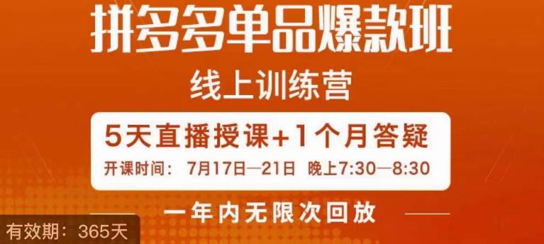钟辰·拼多多单品爆款班，一个拼多多超级爆款养一个团队-佛系网创