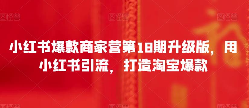 小红书爆款商家营第18期升级版，用小红书引流，打造淘宝爆款-佛系网创