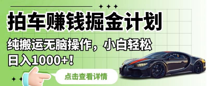 拍车赚钱掘金计划，纯搬运无脑操作，小白轻松日入1000+【揭秘】-佛系网创