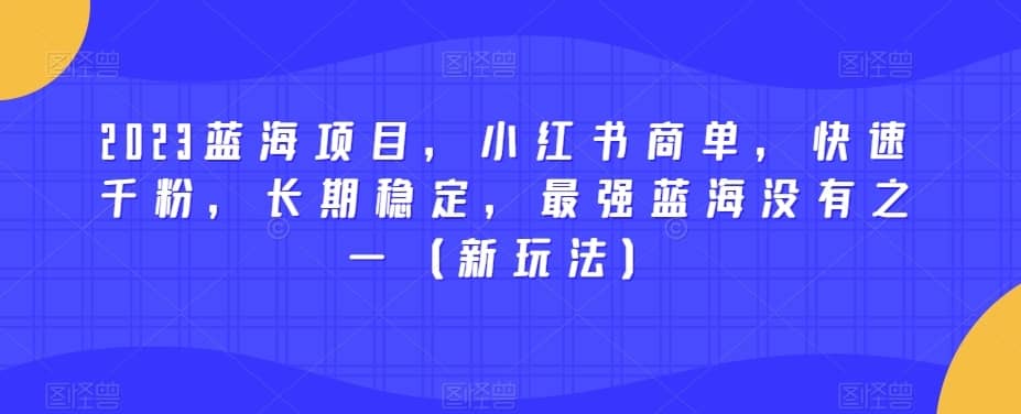 2023蓝海项目，小红书商单，快速千粉，长期稳定，最强蓝海没有之一（新玩法）-佛系网创