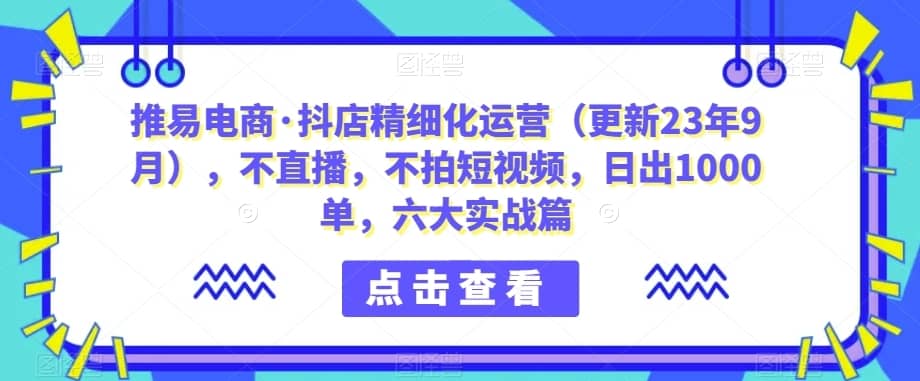 推易电商·抖店精细化运营（更新23年9月），不直播，不拍短视频，日出1000单，六大实战篇-佛系网创