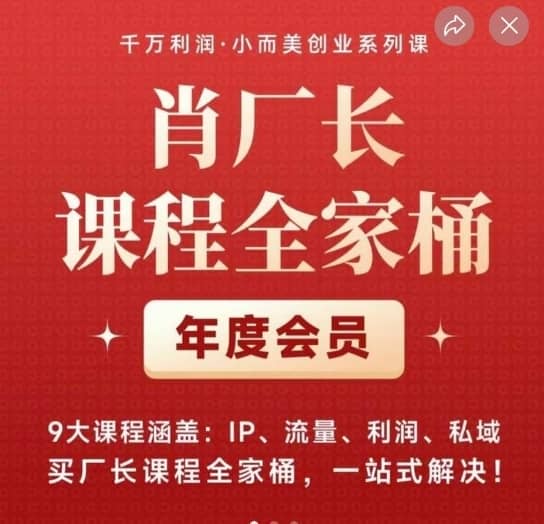 肖厂长课程全家桶，?9大课程涵盖:IP、流量、利润、私域、买厂长课程全家桶，一站式解决！-佛系网创