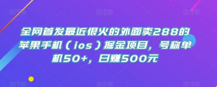 全网首发最近很火的外面卖288的苹果手机（ios）掘金项目，号称单机50+，日赚500元【揭秘】-佛系网创