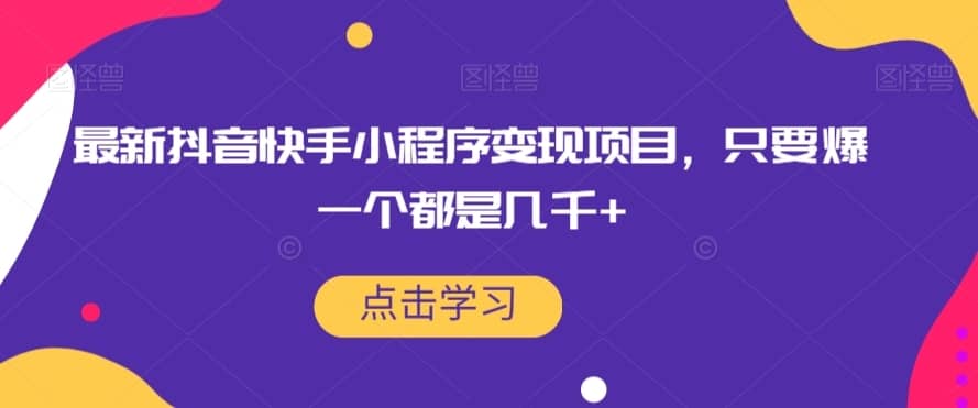 最新抖音快手小程序变现项目，只要爆一个都是几千+-佛系网创