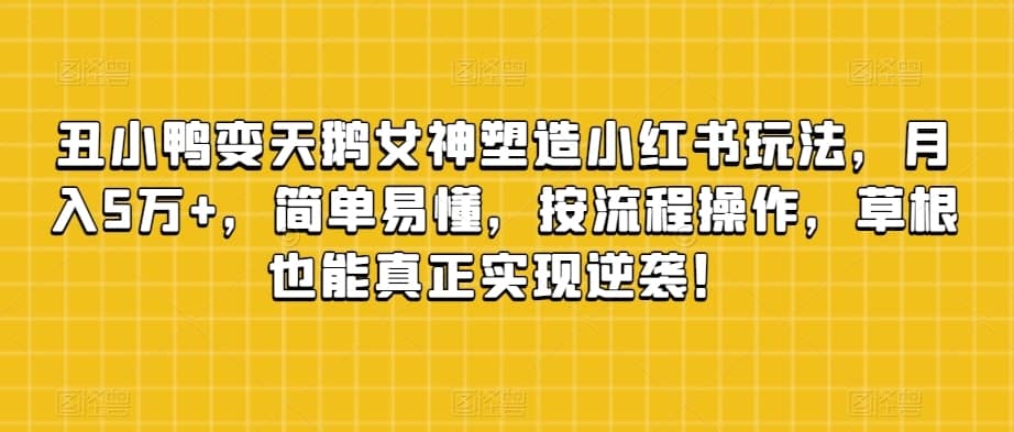 丑小鸭变天鹅女神塑造小红书玩法，月入5万+，简单易懂，按流程操作，草根也能真正实现逆袭！-佛系网创