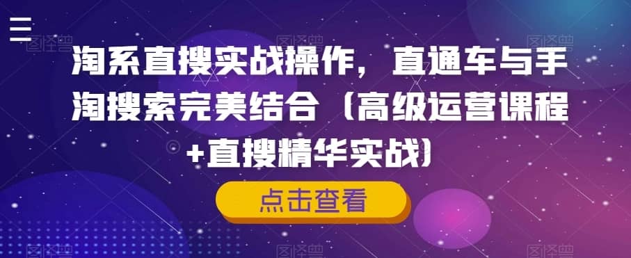 淘系直搜实战操作，直通车与手淘搜索完美结合（高级运营课程+直搜精华实战）-佛系网创