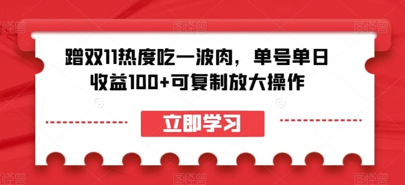 蹭双11热度吃一波肉，单号单日收益100+可复制放大操作【揭秘】-佛系网创