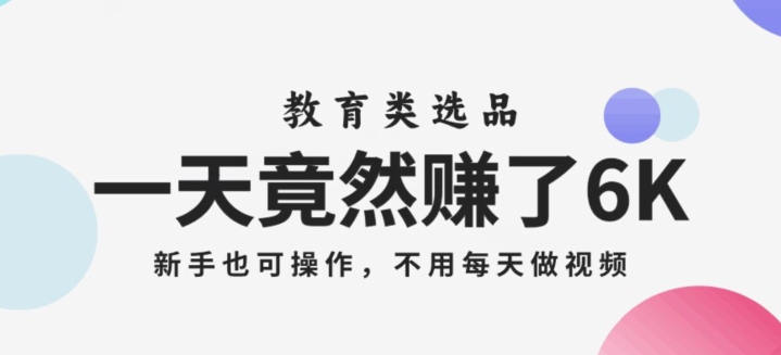 一天竟然赚了6000多，教育类选品，新手也可操作，更不用每天做短视频【揭秘】-佛系网创