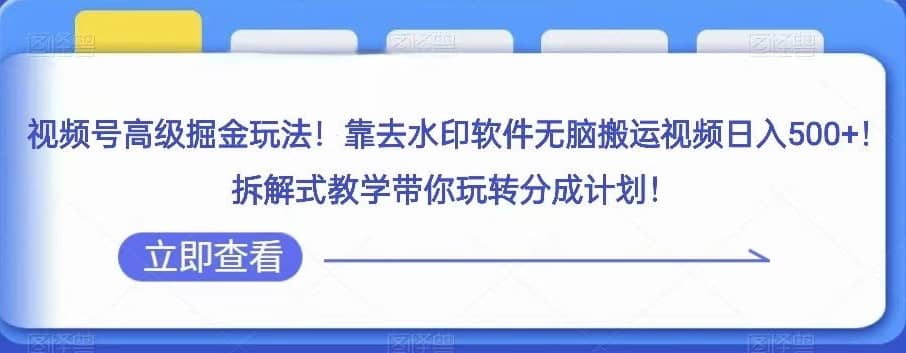 视频号高级掘金玩法，靠去水印软件无脑搬运视频日入500+，拆解式教学带你玩转分成计划【揭秘】-佛系网创