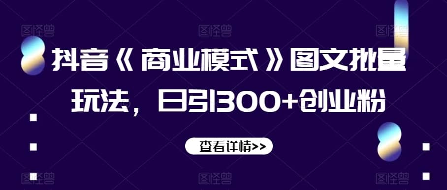 抖音《商业模式》图文批量玩法，日引300+创业粉【揭秘】-佛系网创