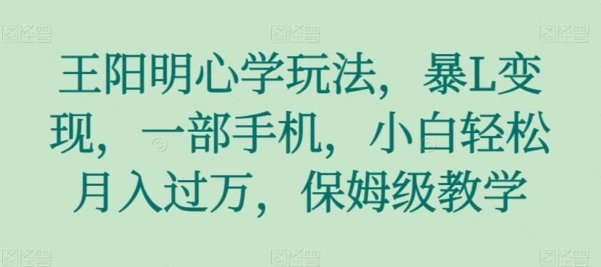 王阳明心学玩法，暴L变现，一部手机，小白轻松月入过万，保姆级教学【揭秘】-佛系网创