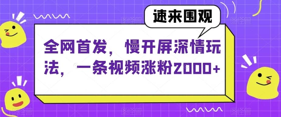 全网首发，慢开屏深情玩法，一条视频涨粉2000+【揭秘】-佛系网创