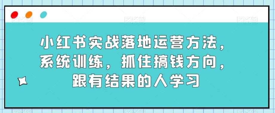 小红书实战落地运营方法，系统训练，抓住搞钱方向，跟有结果的人学习-佛系网创