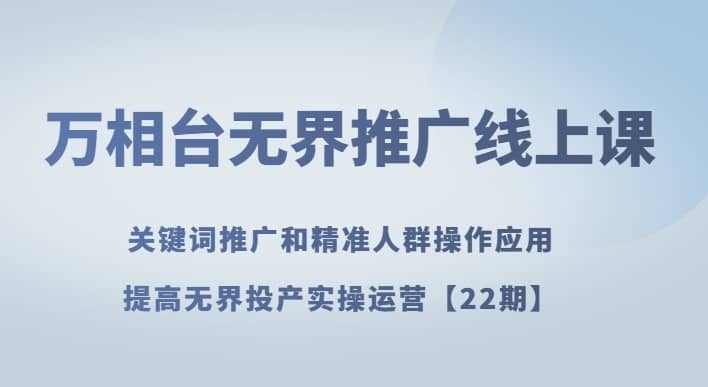 万相台无界推广线上课关键词推广和精准人群操作应用，提高无界投产实操运营【22期】-佛系网创