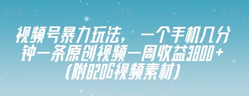 视频号暴力玩法，一个手机几分钟一条原创视频一周收益3800+（附820G视频素材）-佛系网创