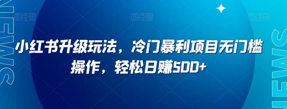 小红书升级玩法，冷门暴利项目无门槛操作，轻松日赚500+【揭秘】-佛系网创